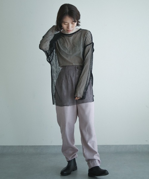 spoon store（スプーンストア）の「メッシュパイピングルーズプルオーバー（ニット/セーター・レディース・パープル/ブラック・フリー）」の5枚目の写真