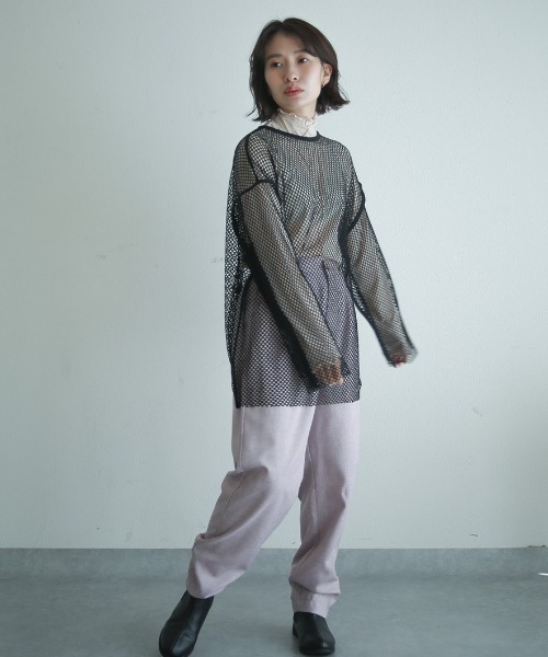 spoon store（スプーンストア）の「メッシュパイピングルーズプルオーバー（ニット/セーター・レディース・パープル/ブラック・フリー）」の7枚目の写真