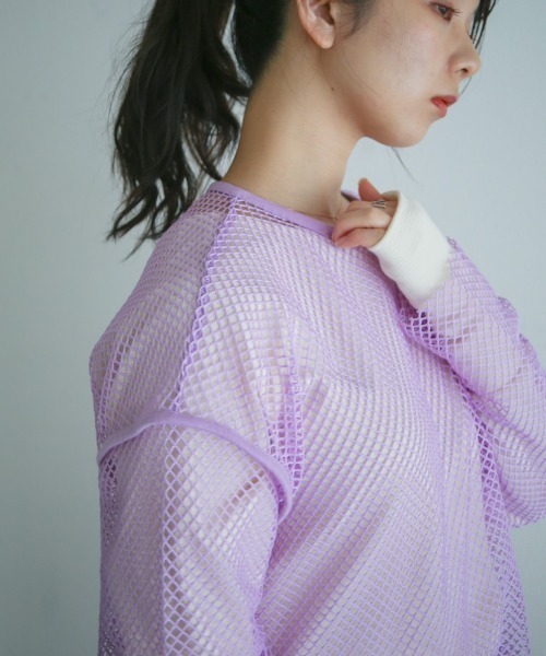 spoon store（スプーンストア）の「メッシュパイピングルーズプルオーバー（ニット/セーター・レディース・パープル/ブラック・フリー）」の14枚目の写真