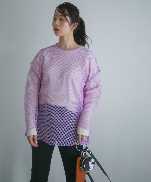 spoon store（スプーンストア）の「メッシュパイピングルーズプルオーバー（ニット/セーター・レディース・パープル/ブラック・フリー）」の15枚目の写真