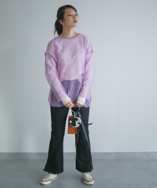 spoon store（スプーンストア）の「メッシュパイピングルーズプルオーバー（ニット/セーター・レディース・パープル/ブラック・フリー）」の17枚目の写真