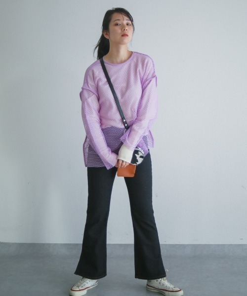spoon store（スプーンストア）の「メッシュパイピングルーズプルオーバー（ニット/セーター・レディース・パープル/ブラック・フリー）」の18枚目の写真