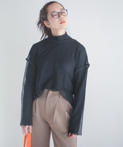 spoon store（スプーンストア）の「メッシュパイピングルーズプルオーバー（ニット/セーター・レディース・パープル/ブラック・フリー）」の11枚目の写真