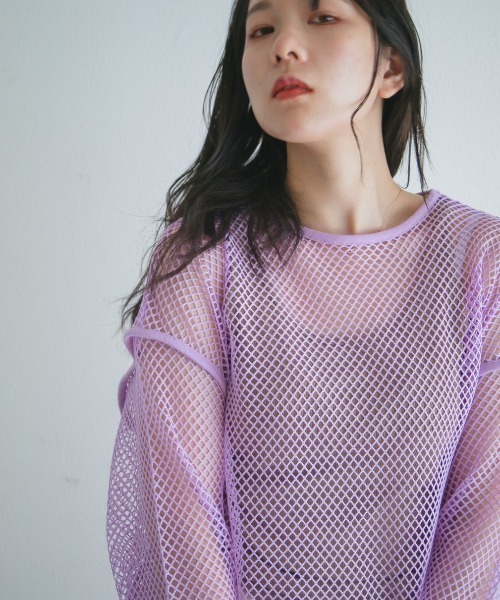 spoon store（スプーンストア）の「メッシュパイピングルーズプルオーバー（ニット/セーター・レディース・パープル/ブラック・フリー）」の19枚目の写真