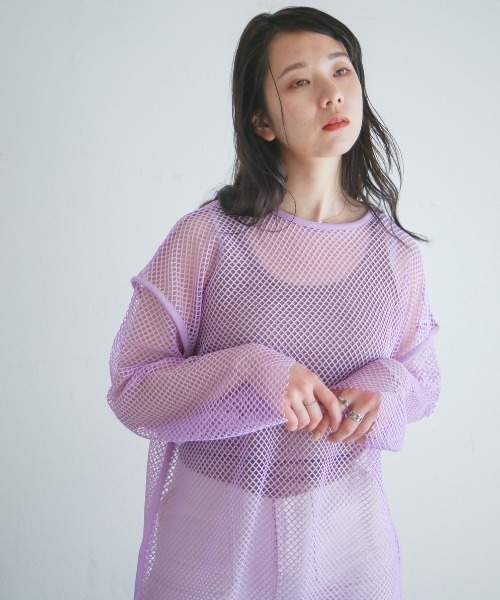 spoon store（スプーンストア）の「メッシュパイピングルーズプルオーバー（ニット/セーター・レディース・パープル/ブラック・フリー）」の21枚目の写真