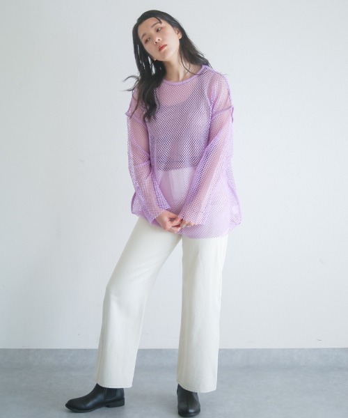 spoon store（スプーンストア）の「メッシュパイピングルーズプルオーバー（ニット/セーター・レディース・パープル/ブラック・フリー）」の22枚目の写真