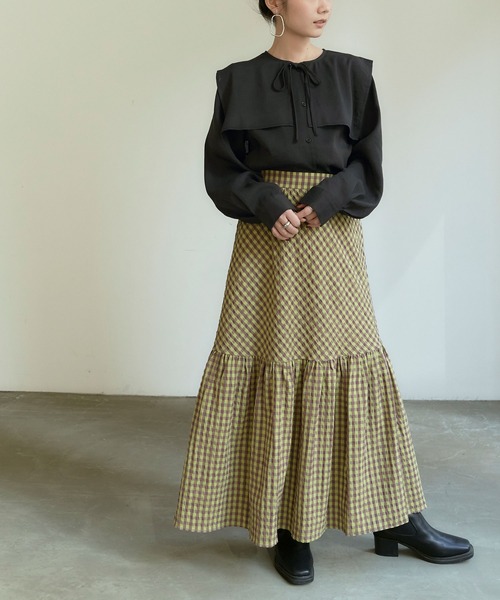 titivate（ティティベイト）の「ｹｰﾌﾟ付きﾉｰｶﾗｰﾌﾞﾗｳｽ（シャツ/ブラウス・レディース・オフホワイト/ライトグリーン/ブラック・S/M）」の10枚目の写真