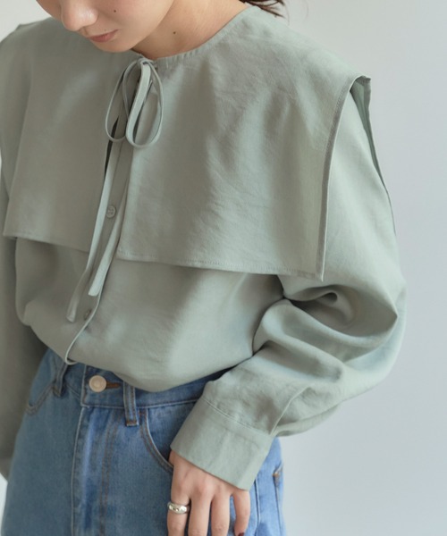 titivate（ティティベイト）の「ｹｰﾌﾟ付きﾉｰｶﾗｰﾌﾞﾗｳｽ（シャツ/ブラウス・レディース・オフホワイト/ライトグリーン/ブラック・S/M）」の13枚目の写真