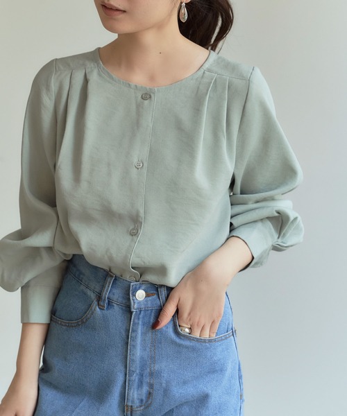 titivate（ティティベイト）の「ｹｰﾌﾟ付きﾉｰｶﾗｰﾌﾞﾗｳｽ（シャツ/ブラウス・レディース・オフホワイト/ライトグリーン/ブラック・S/M）」の15枚目の写真