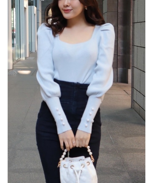 MIIA（ミーア）の「マトンスリーブニットトップス（ニット/セーター・レディース・ブラック/オフホワイト/ブルー・FREE）」の3枚目の写真