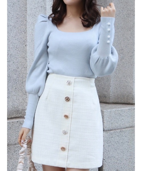 MIIA（ミーア）の「マトンスリーブニットトップス（ニット/セーター・レディース・ブラック/オフホワイト/ブルー・FREE）」の4枚目の写真