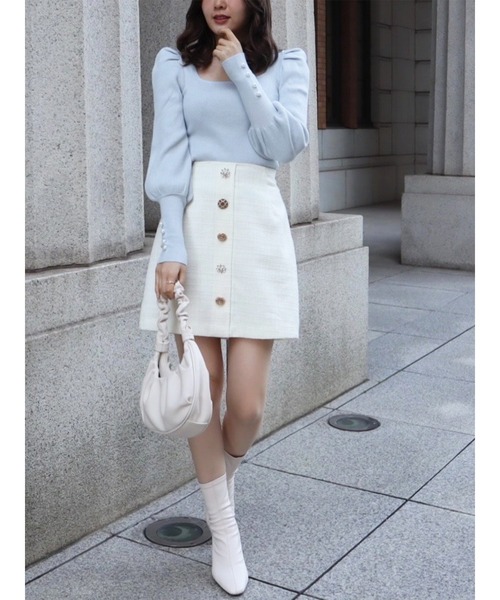 MIIA（ミーア）の「マトンスリーブニットトップス（ニット/セーター・レディース・ブラック/オフホワイト/ブルー・FREE）」の6枚目の写真