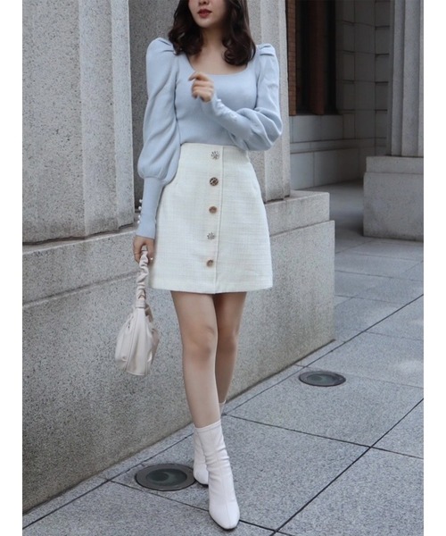 MIIA（ミーア）の「マトンスリーブニットトップス（ニット/セーター・レディース・ブラック/オフホワイト/ブルー・FREE）」の9枚目の写真