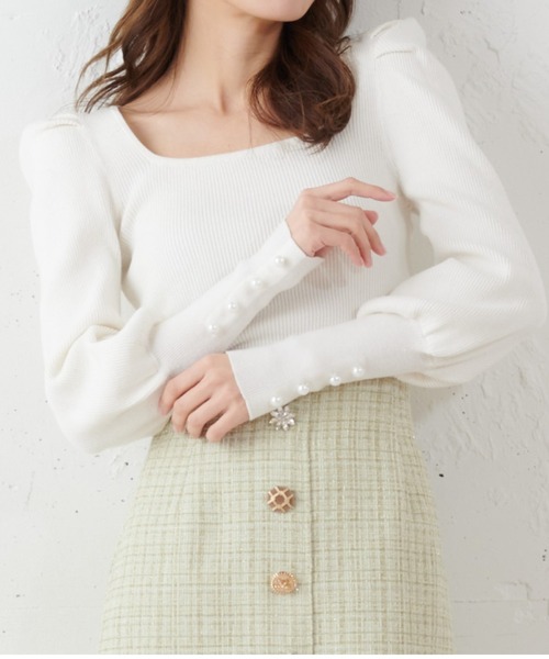 MIIA（ミーア）の「マトンスリーブニットトップス（ニット/セーター・レディース・ブラック/オフホワイト/ブルー・FREE）」の13枚目の写真