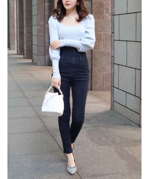 MIIA（ミーア）の「マトンスリーブニットトップス（ニット/セーター・レディース・ブラック/オフホワイト/ブルー・FREE）」の15枚目の写真