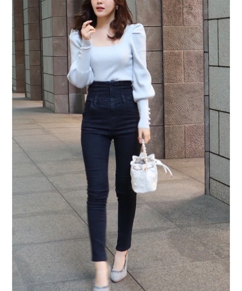 MIIA（ミーア）の「マトンスリーブニットトップス（ニット/セーター・レディース・ブラック/オフホワイト/ブルー・FREE）」の16枚目の写真