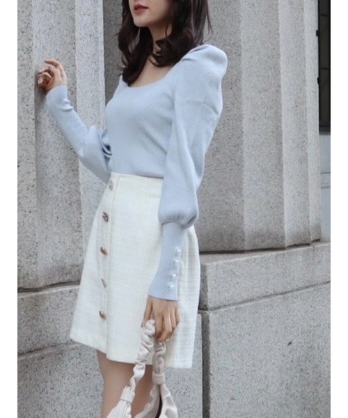 MIIA（ミーア）の「マトンスリーブニットトップス（ニット/セーター・レディース・ブラック/オフホワイト/ブルー・FREE）」の17枚目の写真