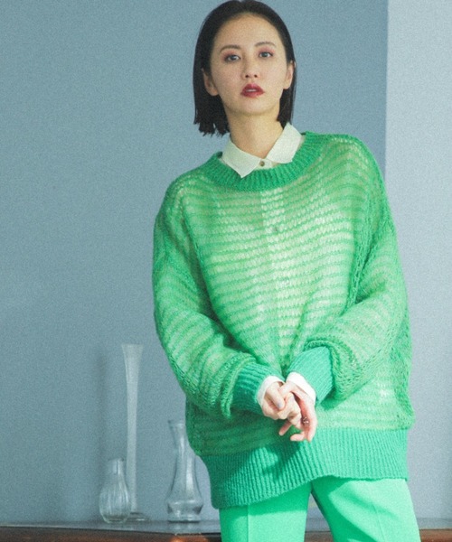 ROSE BUD(ローズバッド)の「<ブラックのみWEB限定カラー>シアーニット(ニット/セーター・レディース・ブルー/グリーン/ピンク/ブラック・ONE SIZE)」の1枚目の写真