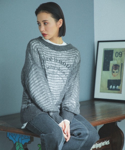 ROSE BUD(ローズバッド)の「<ブラックのみWEB限定カラー>シアーニット(ニット/セーター・レディース・ブルー/グリーン/ピンク/ブラック・ONE SIZE)」の2枚目の写真