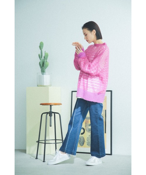 ROSE BUD(ローズバッド)の「<ブラックのみWEB限定カラー>シアーニット(ニット/セーター・レディース・ブルー/グリーン/ピンク/ブラック・ONE SIZE)」の14枚目の写真