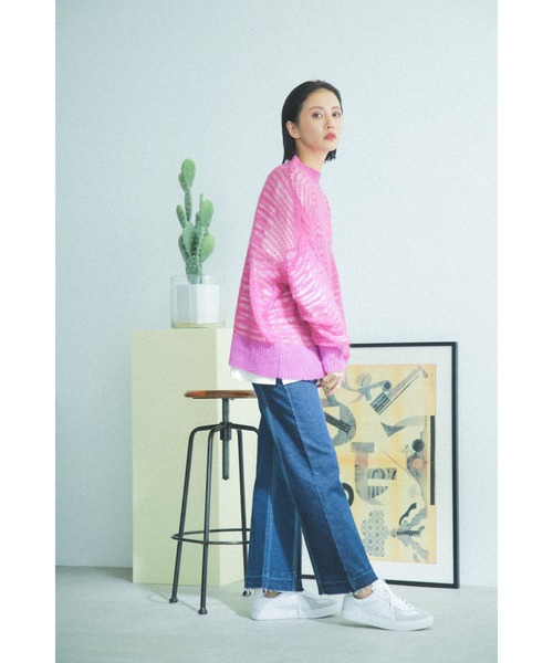 ROSE BUD(ローズバッド)の「<ブラックのみWEB限定カラー>シアーニット(ニット/セーター・レディース・ブルー/グリーン/ピンク/ブラック・ONE SIZE)」の7枚目の写真