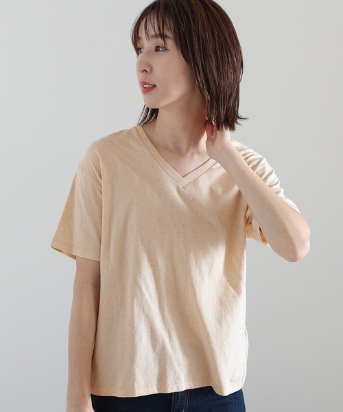 ElegChic（エレグシック）の「コットンリネンVネックTシャツ（Tシャツ/カットソー・レディース・ブラウン/ベージュ/カーキ・XXL/4L/L）」の2枚目の写真