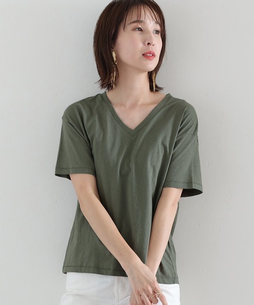 ElegChic（エレグシック）の「コットンリネンVネックTシャツ（Tシャツ/カットソー・レディース・ブラウン/ベージュ/カーキ・XXL/4L/L）」の3枚目の写真