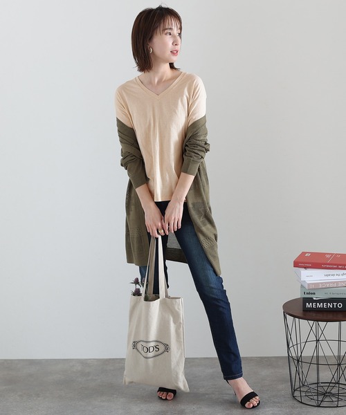 ElegChic（エレグシック）の「コットンリネンVネックTシャツ（Tシャツ/カットソー・レディース・ブラウン/ベージュ/カーキ・XXL/4L/L）」の11枚目の写真