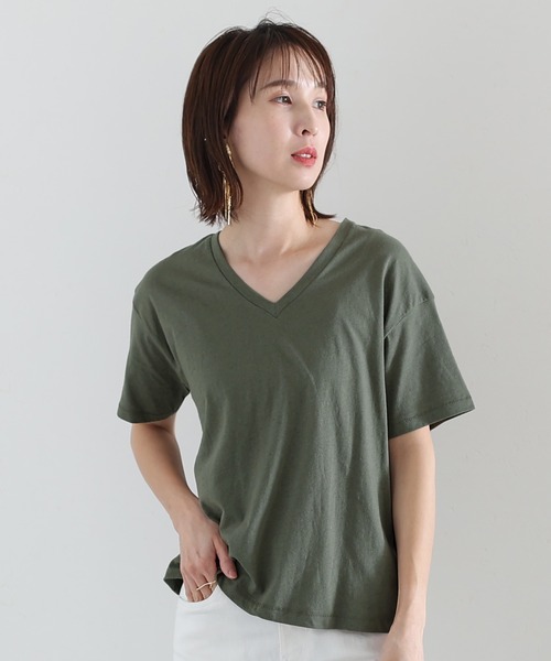 ElegChic（エレグシック）の「コットンリネンVネックTシャツ（Tシャツ/カットソー・レディース・ブラウン/ベージュ/カーキ・XXL/4L/L）」の12枚目の写真