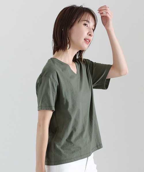 ElegChic（エレグシック）の「コットンリネンVネックTシャツ（Tシャツ/カットソー・レディース・ブラウン/ベージュ/カーキ・XXL/4L/L）」の13枚目の写真