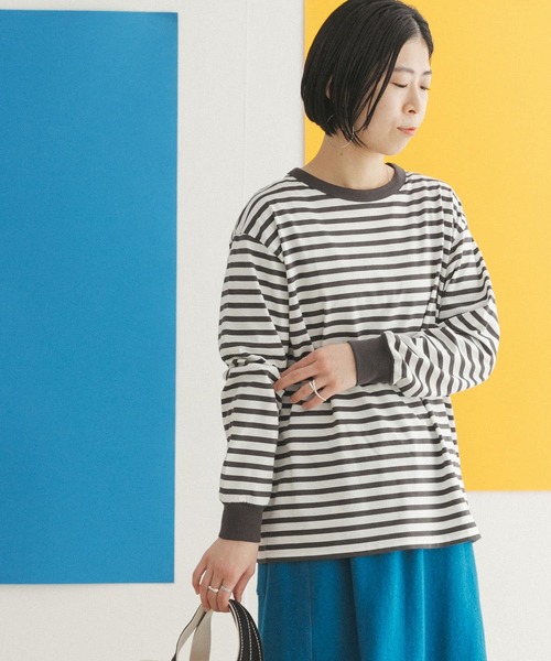 FORK&SPOON（フォークアンドスプーン）の「FORK&SPOON　ボーダーロングスリーブTシャツ（Tシャツ/カットソー・レディース・グレー系その他/ブルー系その他/イエロー系その他・1/2）」の2枚目の写真