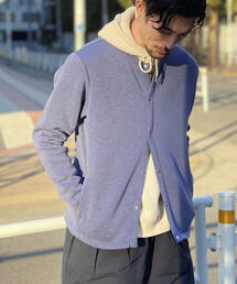 スナップボタン丸首カーディガン ブルゾン ダンボールニット