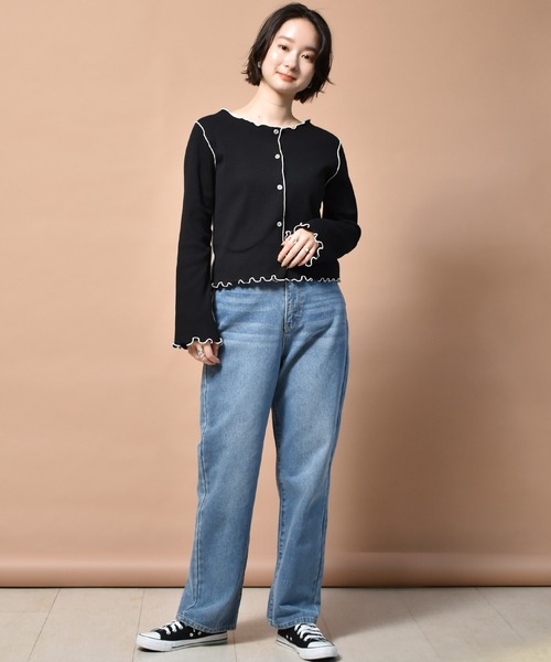 RETRO GIRL（レトロガール）の「配色メロウワッフル2WAYTee（Tシャツ/カットソー・レディース・ブラック/オフホワイト/イエロー/グリーン・FREE）」の14枚目の写真