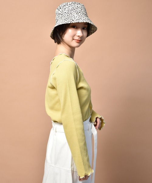 RETRO GIRL（レトロガール）の「配色メロウワッフル2WAYTee（Tシャツ/カットソー・レディース・ブラック/オフホワイト/イエロー/グリーン・FREE）」の13枚目の写真