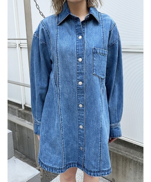 ENVYM（アンビー）の「ＤＥＮＩＭシャツＯＰ（ワンピース・レディース・ブラック/ブルー・FREE）」の8枚目の写真