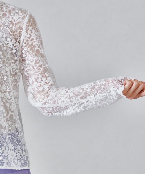 acro（アクロ）の「総レースハイネックシアーブラウス/AC1344（シャツ/ブラウス・レディース・ホワイト/アイボリー・ﾌﾘ-）」の7枚目の写真
