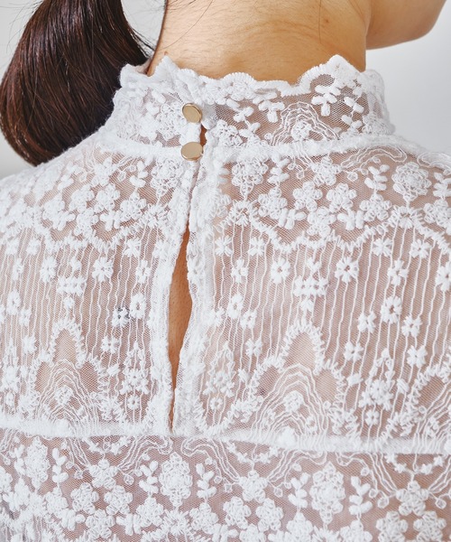 acro（アクロ）の「総レースハイネックシアーブラウス/AC1344（シャツ/ブラウス・レディース・ホワイト/アイボリー・ﾌﾘ-）」の9枚目の写真