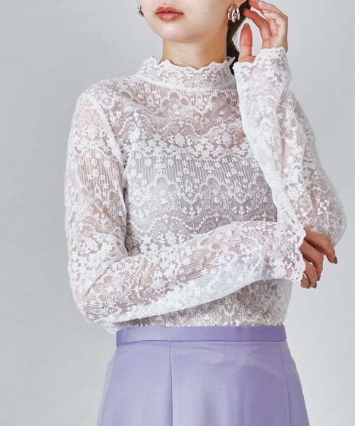 acro（アクロ）の「総レースハイネックシアーブラウス/AC1344（シャツ/ブラウス・レディース・ホワイト/アイボリー・ﾌﾘ-）」の4枚目の写真