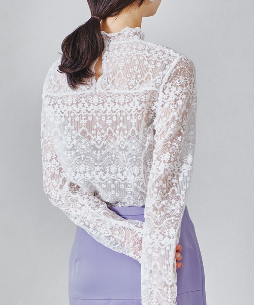 acro（アクロ）の「総レースハイネックシアーブラウス/AC1344（シャツ/ブラウス・レディース・ホワイト/アイボリー・ﾌﾘ-）」の5枚目の写真
