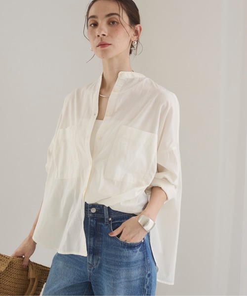 Curensology バンドカラーシャツ ストライプ オーバーサイズ Curensology バンドカラーシャツ ストライプ オーバーサイズ