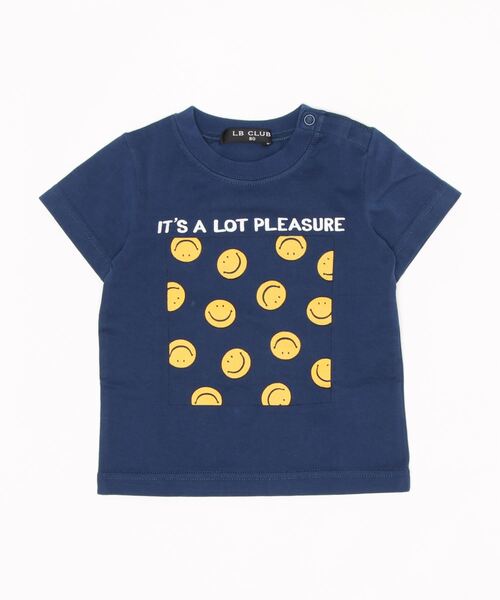 LB CLUB（エルビークラブ）の「天竺柄込みスマイルＴシャツ（Tシャツ/カットソー・キッズ・ホワイト/ネイビー・100/130/110/90/120/80）」の2枚目の写真