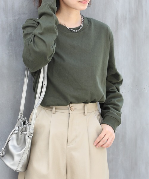 Printstar(プリントスター)の「厚すぎず軽すぎない、ちょうどいいロンT【Printstar】ヘビーウェイトロングスリーブTシャツ リブ付き ロンT 長袖Tシャツ 無地 オーバーサイズ ユニセックス 00110(Tシャツ/カットソー・レディース・ホワイト/ブラック/パープル/グレー/オリーブ/ブルー/アイボリー/ピンク/ブラウン/バーガンディー/スミクロ/キャメル/ネイビー・S/M/L/XL/2XL)」の22枚目の写真