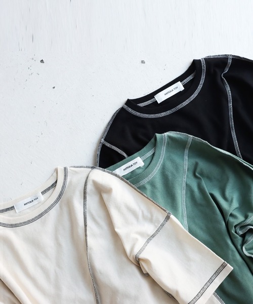 antiqua（アンティカ）の「切替ステッチトップス（Tシャツ/カットソー・キッズ・ブラック/カーキ/アイボリー・4/6/3/5）」の20枚目の写真