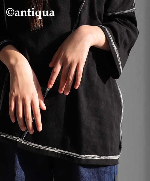 antiqua（アンティカ）の「切替ステッチトップス（Tシャツ/カットソー・キッズ・ブラック/カーキ/アイボリー・4/6/3/5）」の7枚目の写真