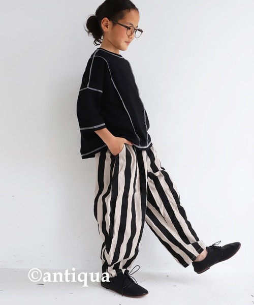 antiqua（アンティカ）の「切替ステッチトップス（Tシャツ/カットソー・キッズ・ブラック/カーキ/アイボリー・4/6/3/5）」の9枚目の写真