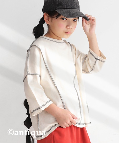 antiqua（アンティカ）の「切替ステッチトップス（Tシャツ/カットソー・キッズ・ブラック/カーキ/アイボリー・4/6/3/5）」の10枚目の写真