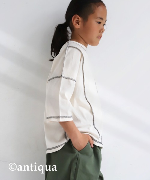 antiqua（アンティカ）の「切替ステッチトップス（Tシャツ/カットソー・キッズ・ブラック/カーキ/アイボリー・4/6/3/5）」の15枚目の写真