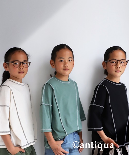 antiqua（アンティカ）の「切替ステッチトップス（Tシャツ/カットソー・キッズ・ブラック/カーキ/アイボリー・4/6/3/5）」の19枚目の写真