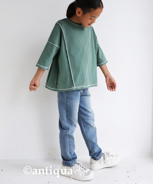 antiqua（アンティカ）の「切替ステッチトップス（Tシャツ/カットソー・キッズ・ブラック/カーキ/アイボリー・4/6/3/5）」の16枚目の写真