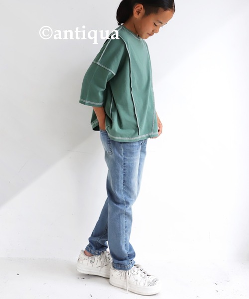antiqua（アンティカ）の「切替ステッチトップス（Tシャツ/カットソー・キッズ・ブラック/カーキ/アイボリー・4/6/3/5）」の17枚目の写真